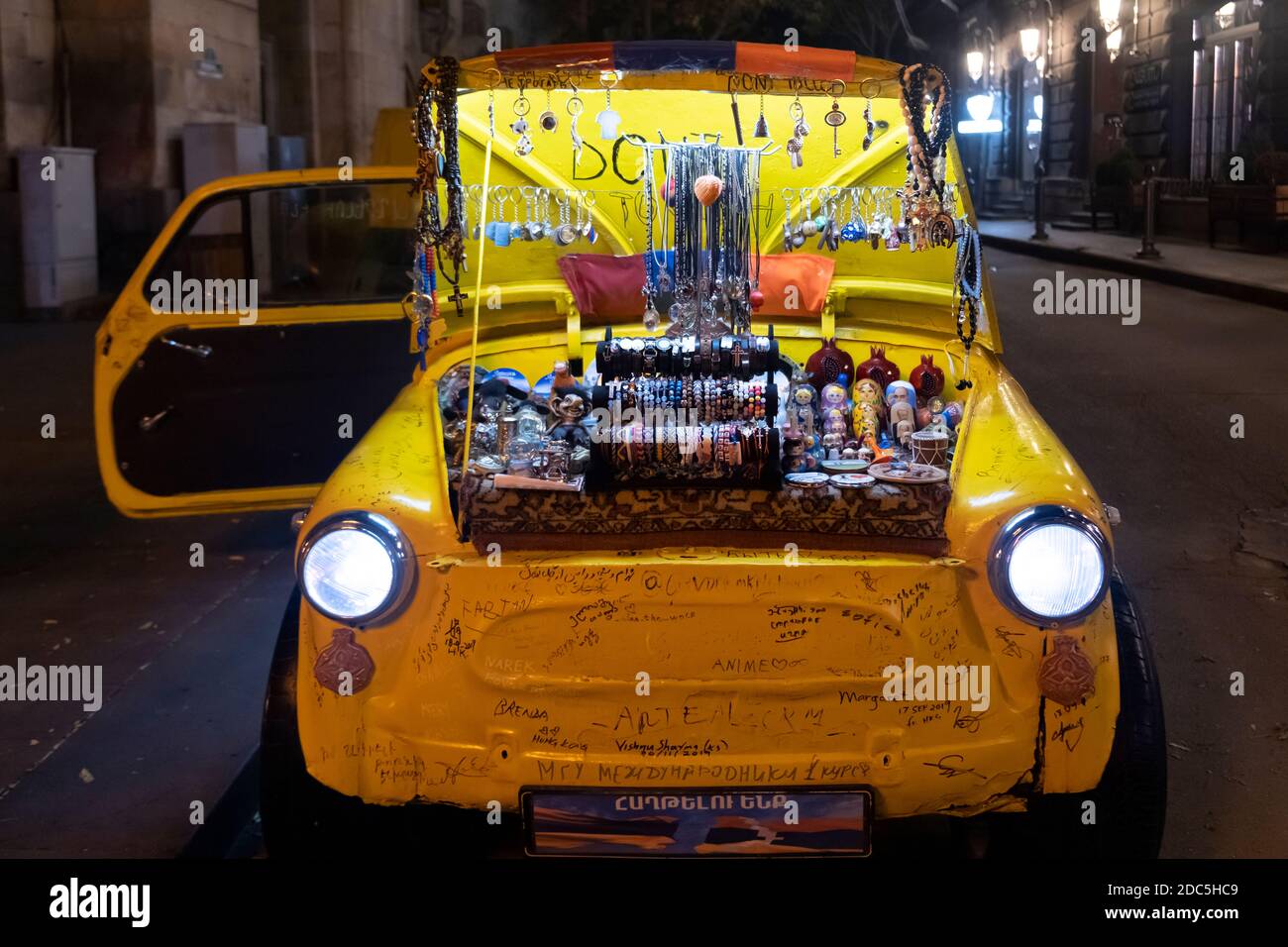 A car transformed into a souvenir shop in Yerevan capital of Armenia