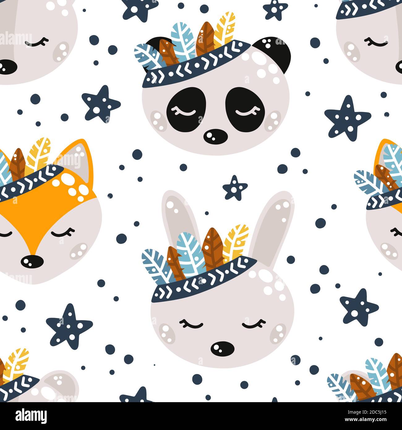 Boho Animal Pattern Cute nursery seamless pattern with boho style animals hand drawn in ...