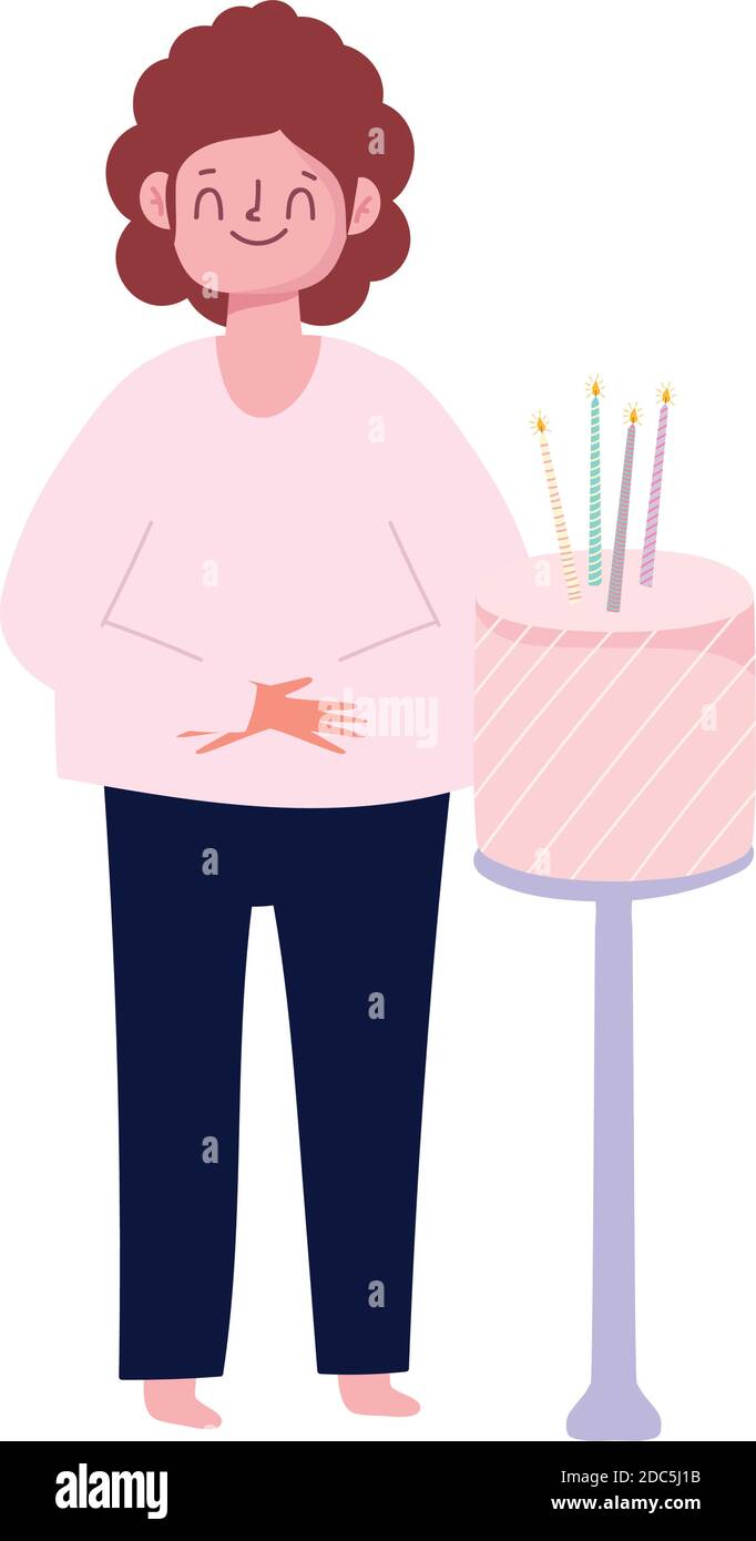 happy man with birthday cake with candles celebration isolated white