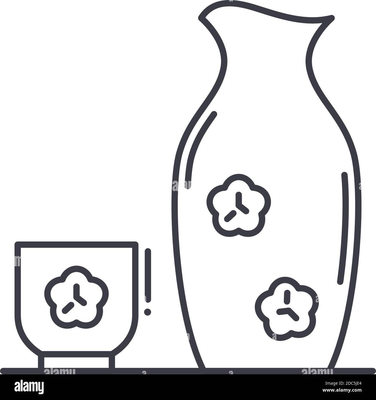 Sake cup icon, linear isolated illustration, thin line vector, web