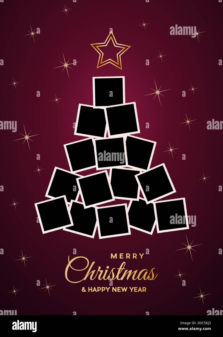 Christmas tree with empty photos, space to insert images. Vector