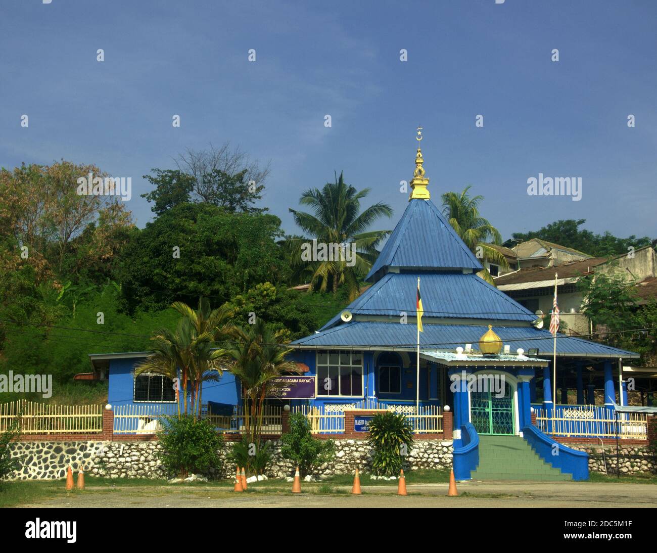 a traditional blue color mosque in Port Dickson town Malaysia Stock Photo