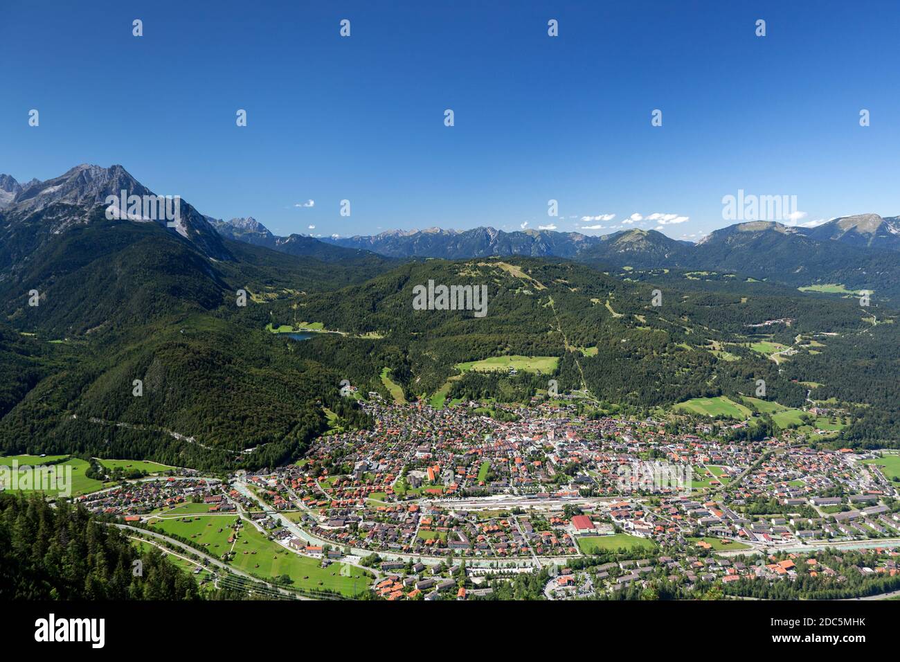 geography / travel, Germany, Bavaria, Mittenwald, view of the Karwendel (mountain) towards Mittenwald, Additional-Rights-Clearance-Info-Not-Available Stock Photo