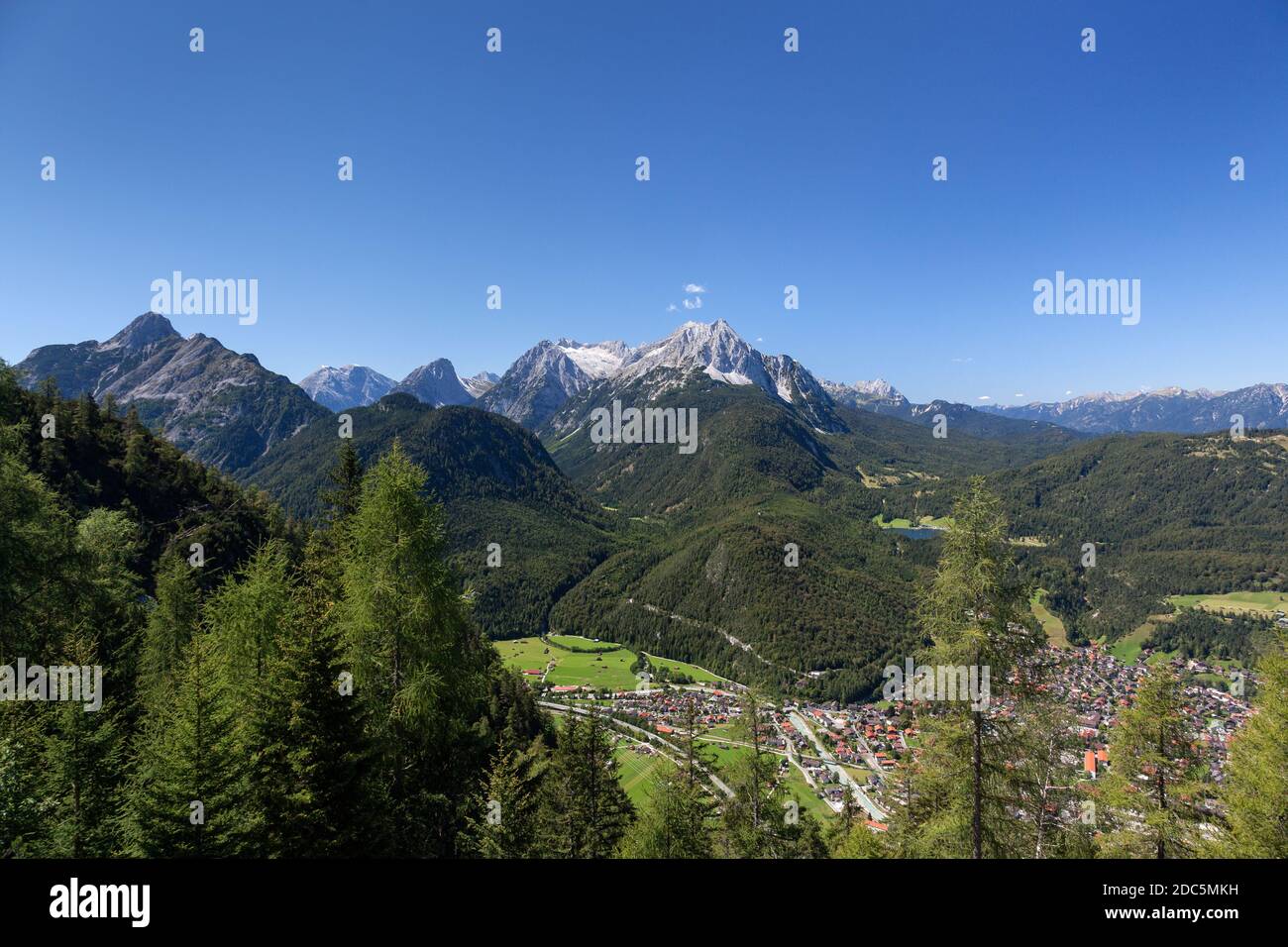 geography / travel, Germany, Bavaria, Mittenwald, view of the Karwendel (mountain) across Mittenwald f, Additional-Rights-Clearance-Info-Not-Available Stock Photo