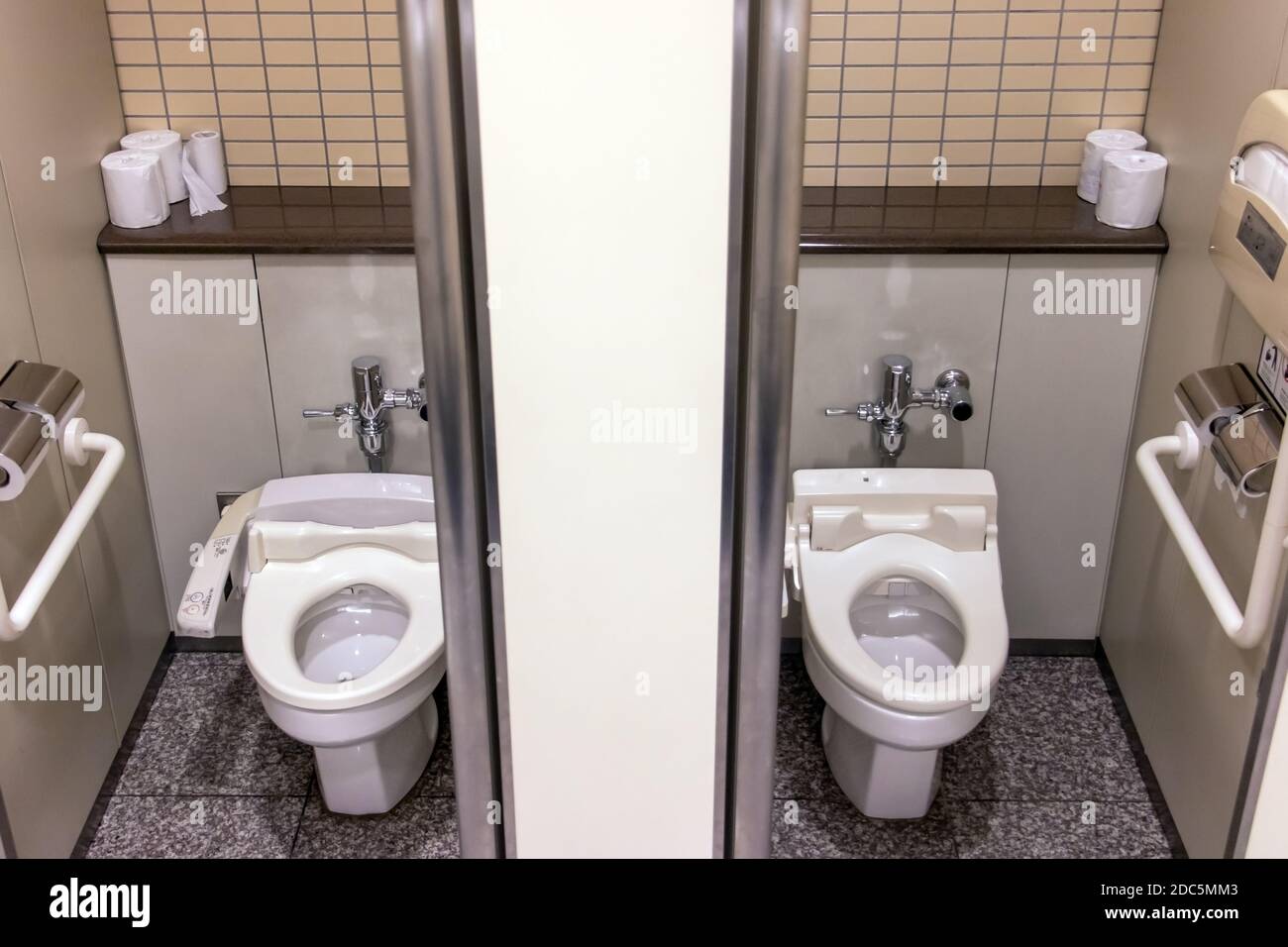 A public toilet bowls with electronic control bidet, Japan Stock Photo