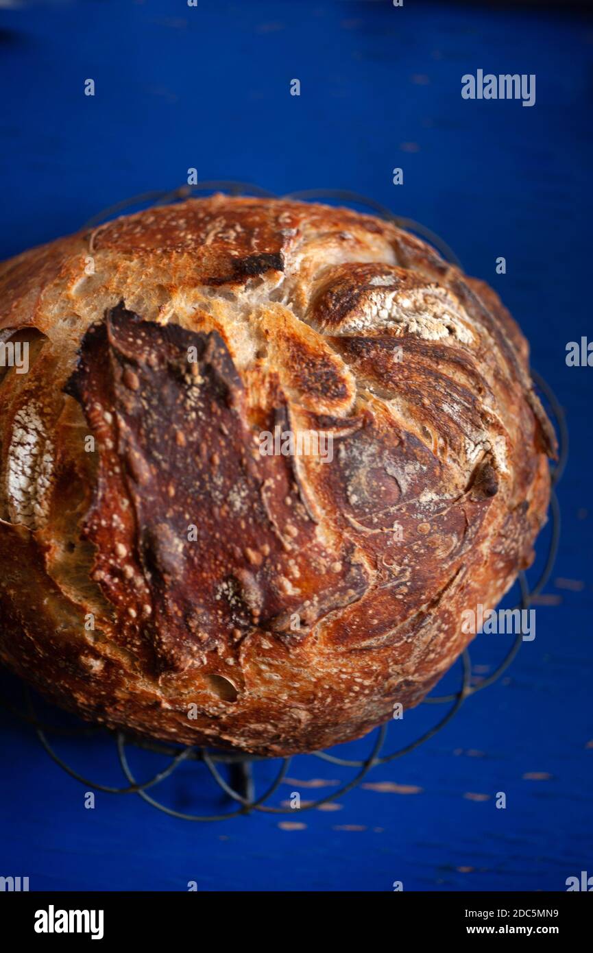 Freshly baked sourdough loaf Stock Photo