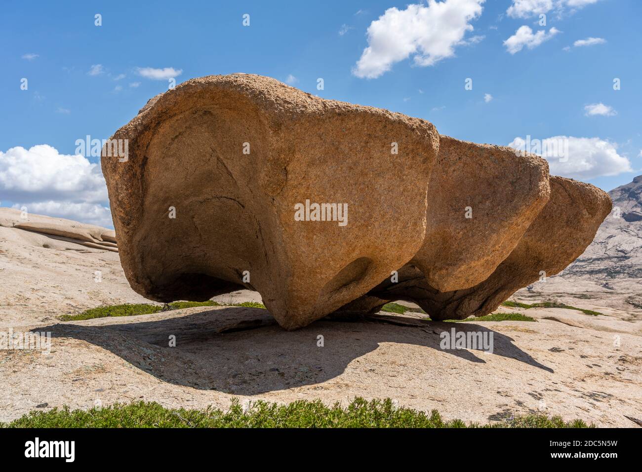 Rock formations in Bektau Ata in Kazakhstan with sculptures on a ...