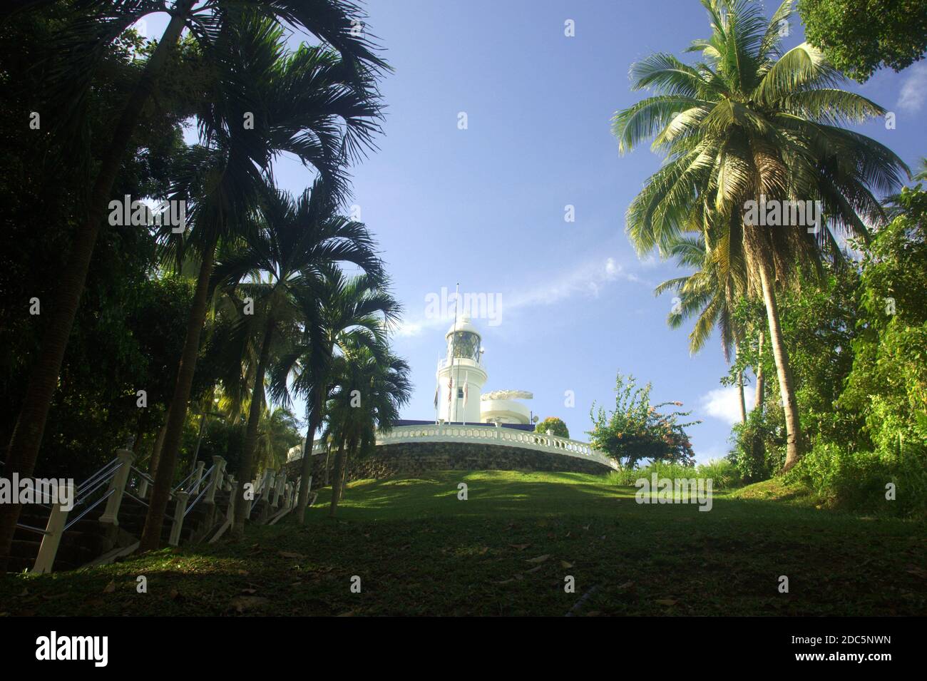 a white light house on the hill at Tanjung Tuan Port Dickson Malaysia Stock Photo