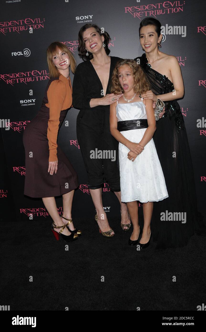 Sienna Guillory, Milla Jovovich, Aryana Engineer and Li Bingbing  at Premiere Of Screen Gems' 'Resident Evil: Retribution' at the Regal Cinemas L.A. L Stock Photo