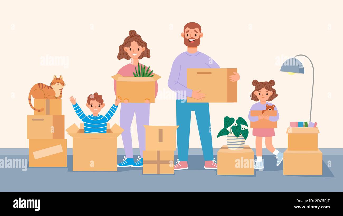 People Moving Boxes Cartoon