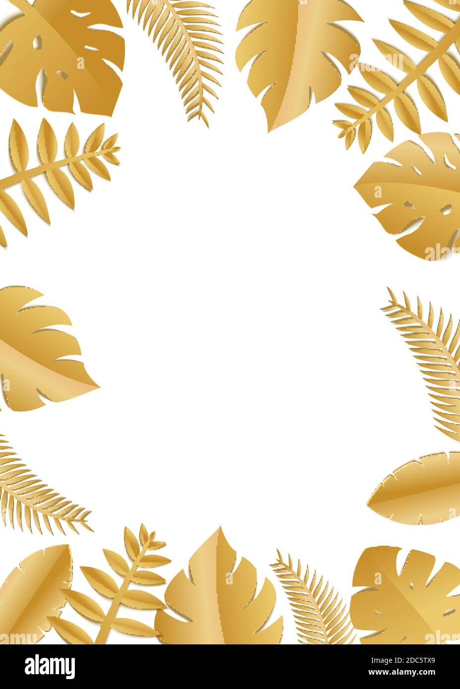 Composition with luxury golden jungle leaves on white background in paper  cut style. Tropical gold leaf frame, template for design poster, banner  Stock Vector Image & Art - Alamy