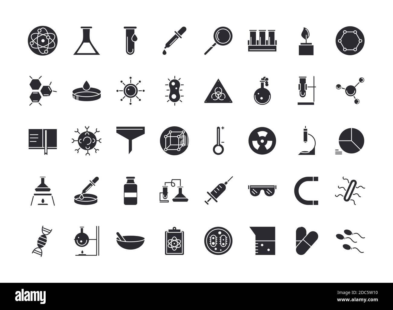 biology chemistry science equipments element line icons set style