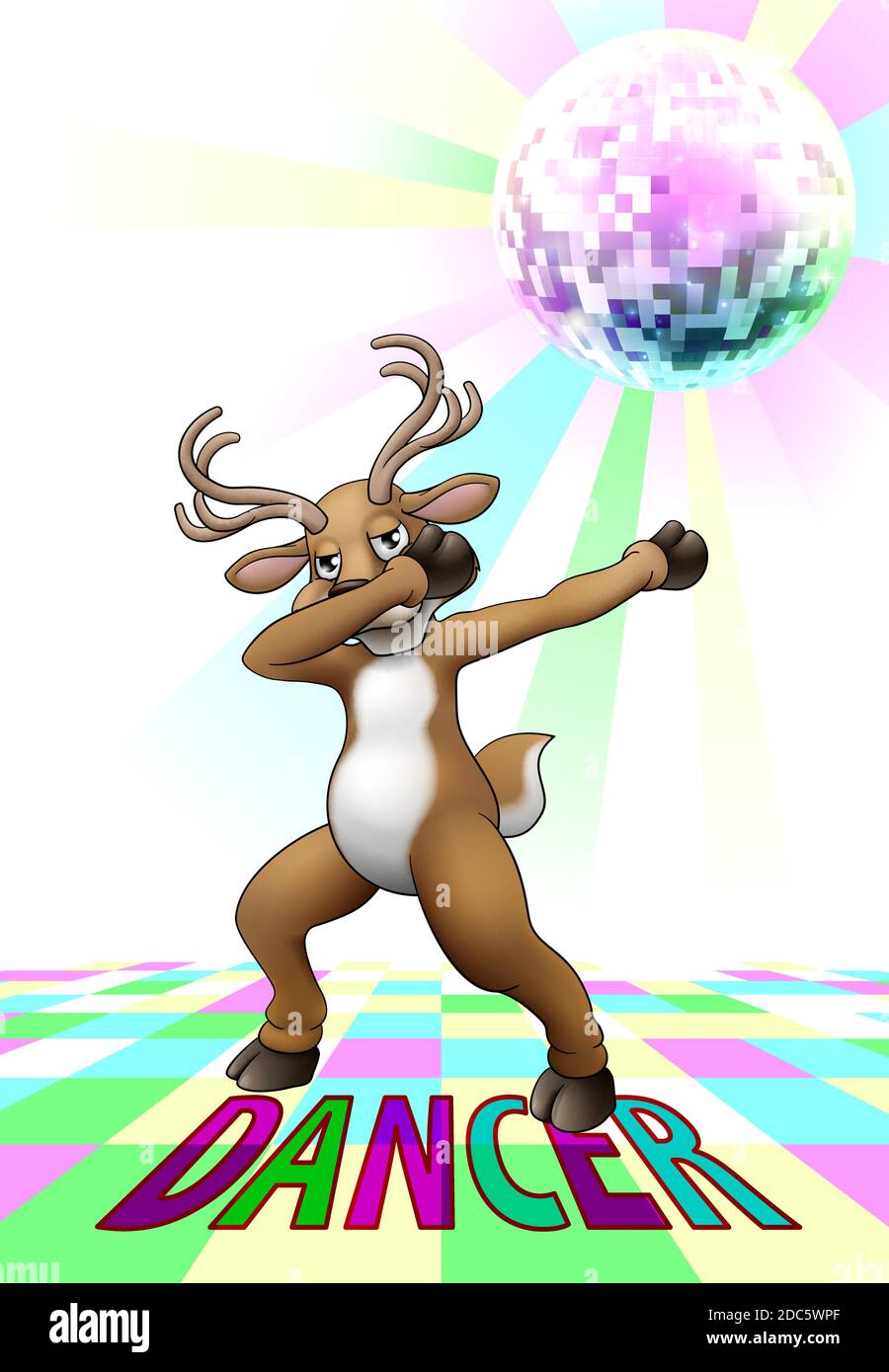 Christmas Reindeer Cartoon Dabbing Disco Dance Stock Vector