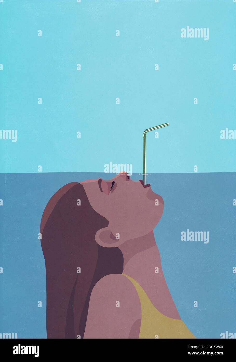 Woman underwater breathing through straw Stock Photo Alamy