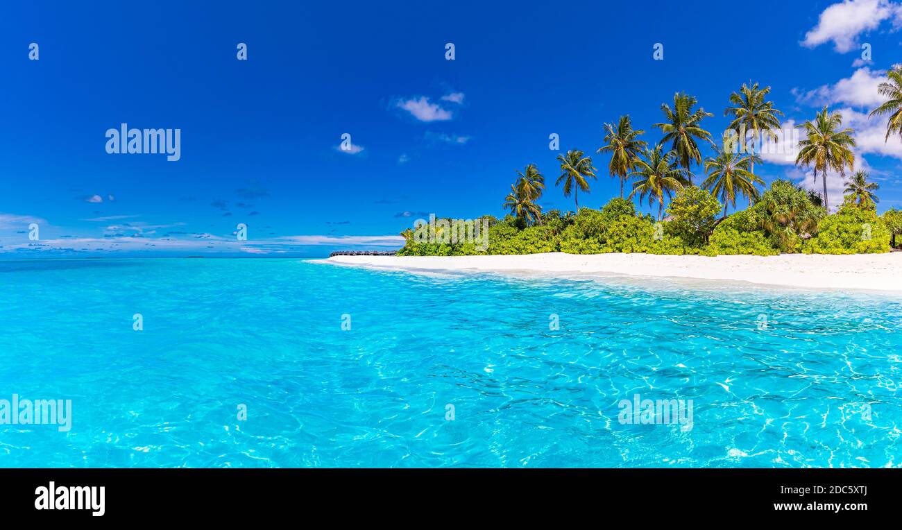 Tranquil beach scene. Sunny exotic tropical beach landscape for background or wallpaper. Design of summer vacation holiday concept. Luxury travel view Stock Photo