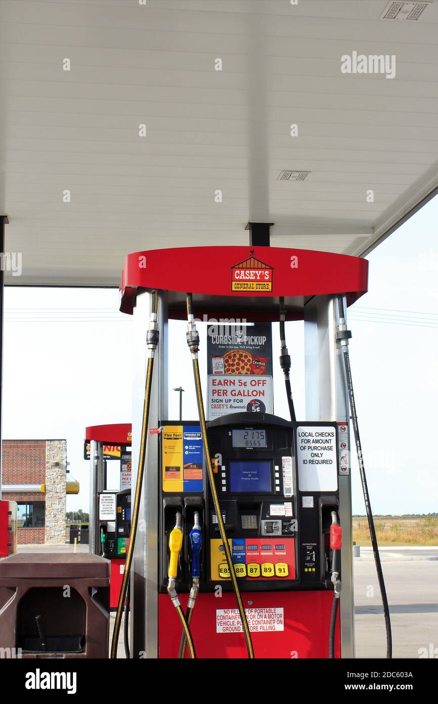 Casey's Gas pump shot closeup with blue sky in Kansas USA Stock Photo -  Alamy