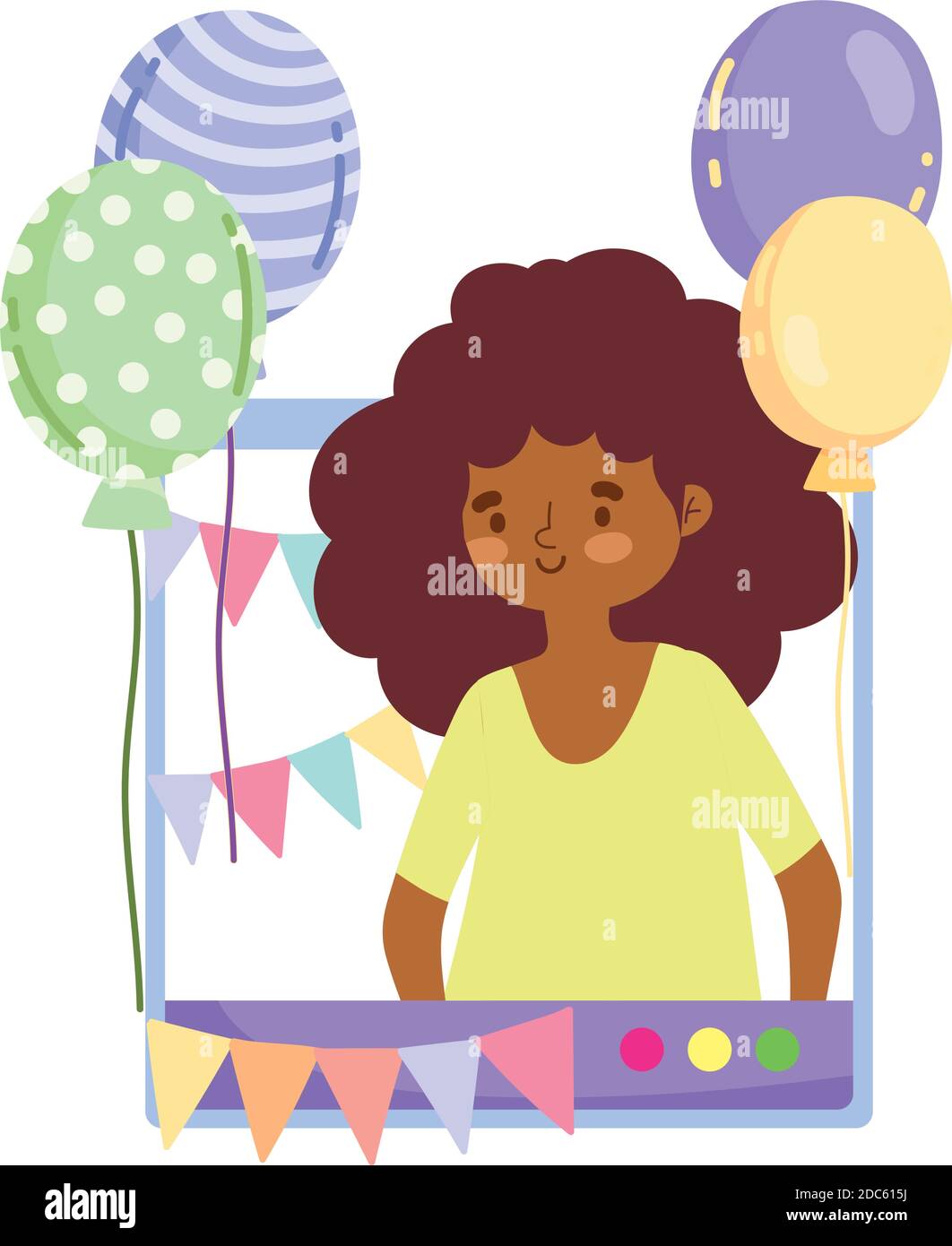 online party, girl in video website balloons decoration meeting celebration  vector illustration Stock Vector Image & Art - Alamy