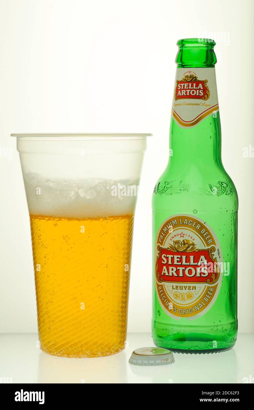 Bottle of Stella Artois Pilsner Beer, Stella Artois is a Belgian beer