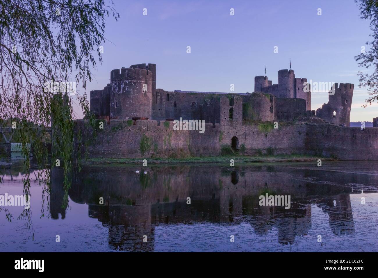 Image of Caerphilly Castle at dawn Stock Photo