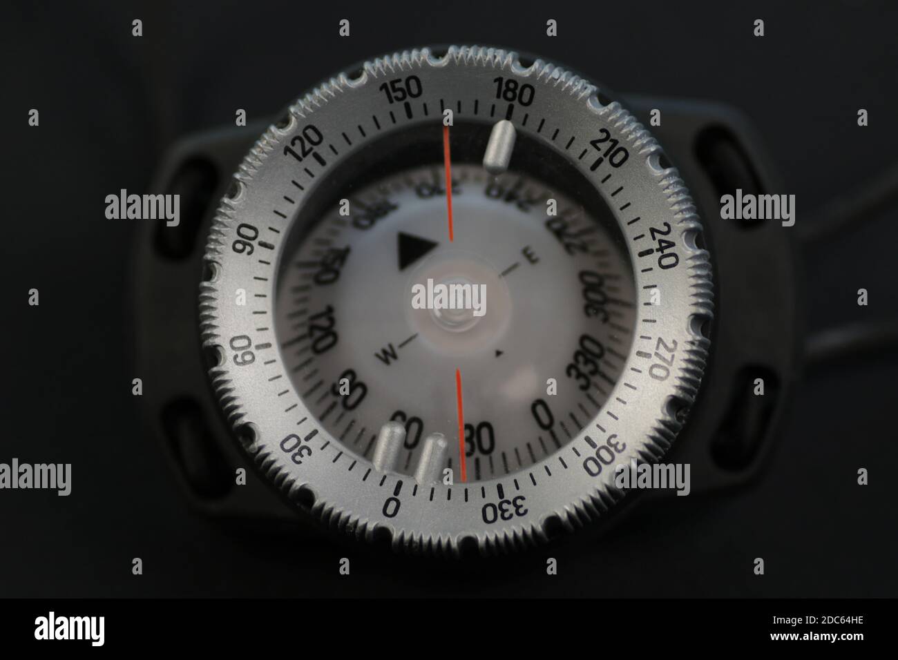 Close up of compass, waterproof compass for diving and outdoor