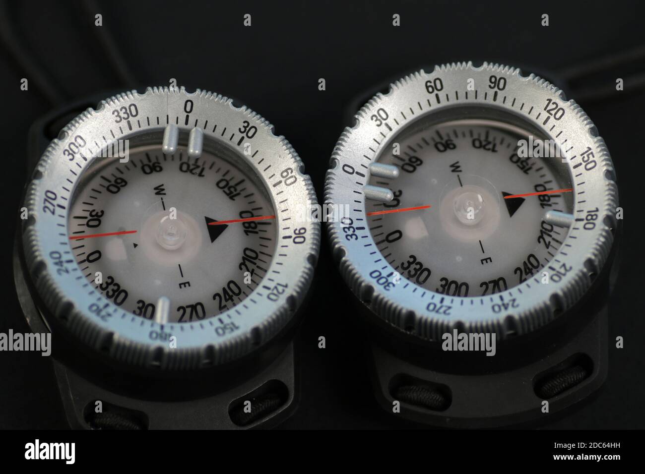 Close up of compass, waterproof compass for diving and outdoor