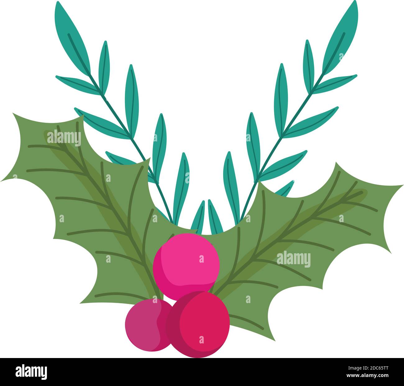 merry christmas, holly berry branch decoration icon isolation vector ...