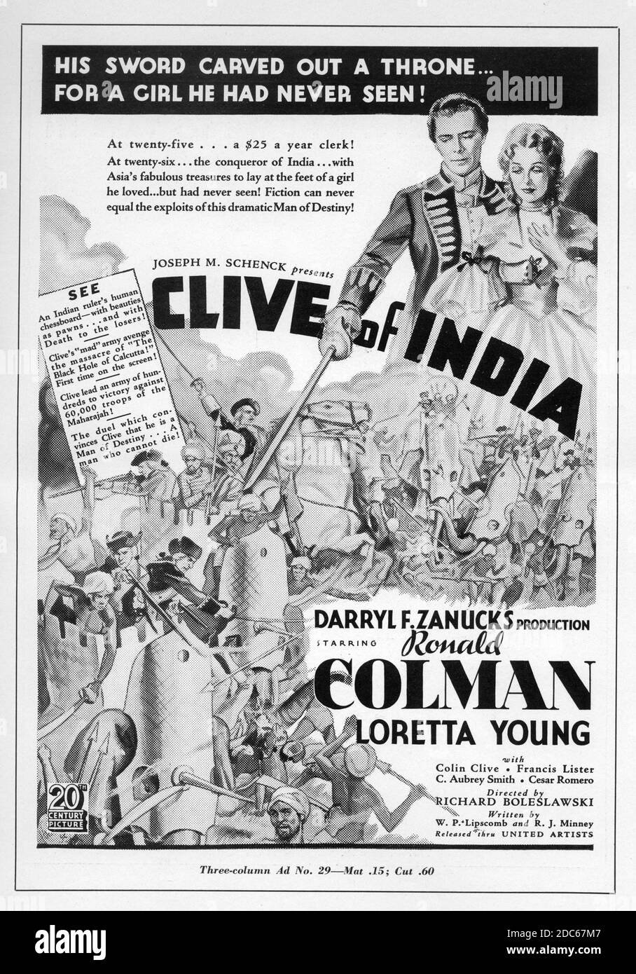 RONALD COLMAN and LORETTA YOUNG in CLIVE OF INDIA 1935 director RICHARD  BOLESLAWSKI music Alfred Newman producer Darryl F. Zanuck 20th Century  Pictures / United Artists Stock Photo - Alamy