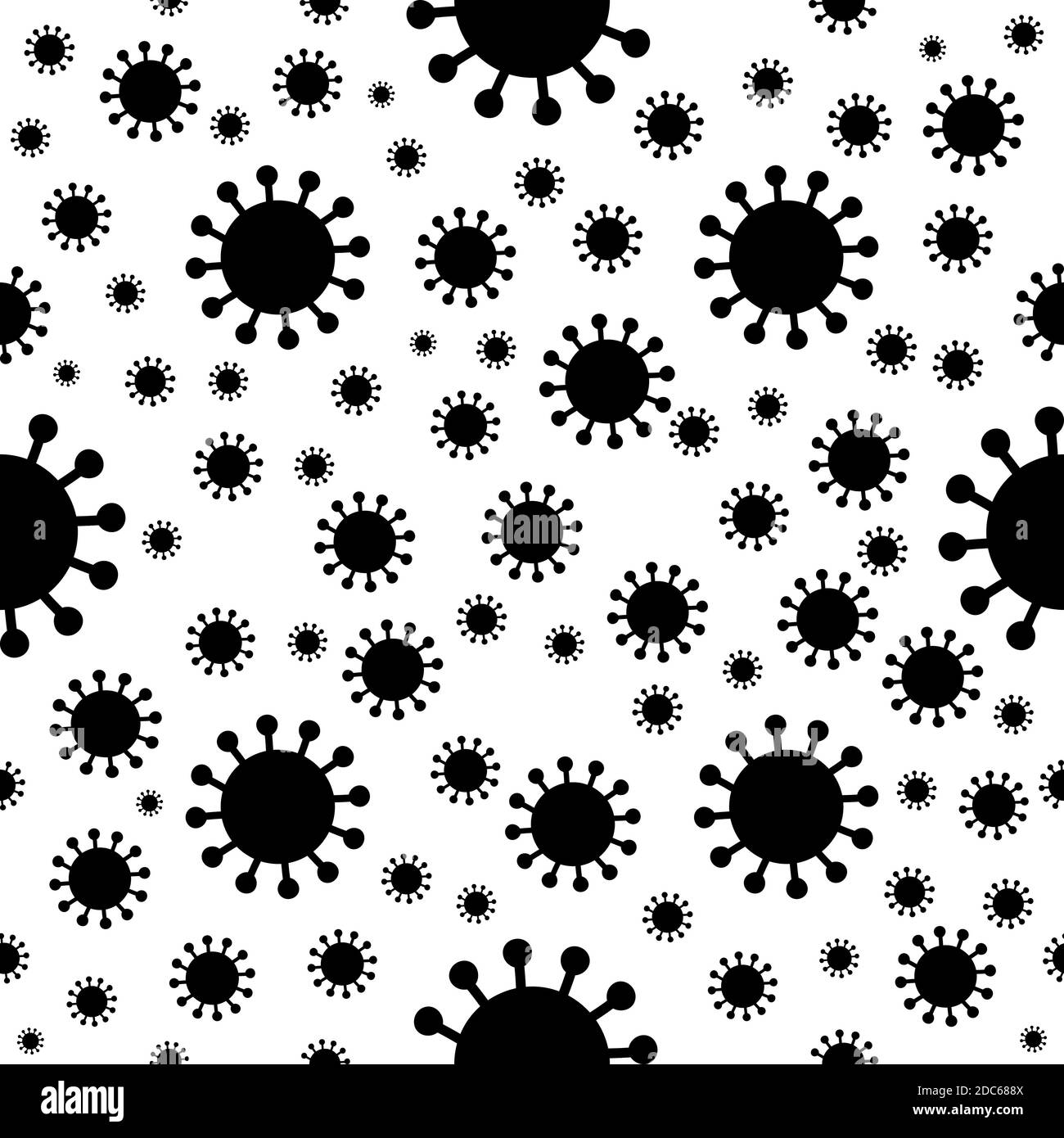 Coronavirus hand drawn bacterias in seamless pattern. Vector stock illustration. Stock Vector