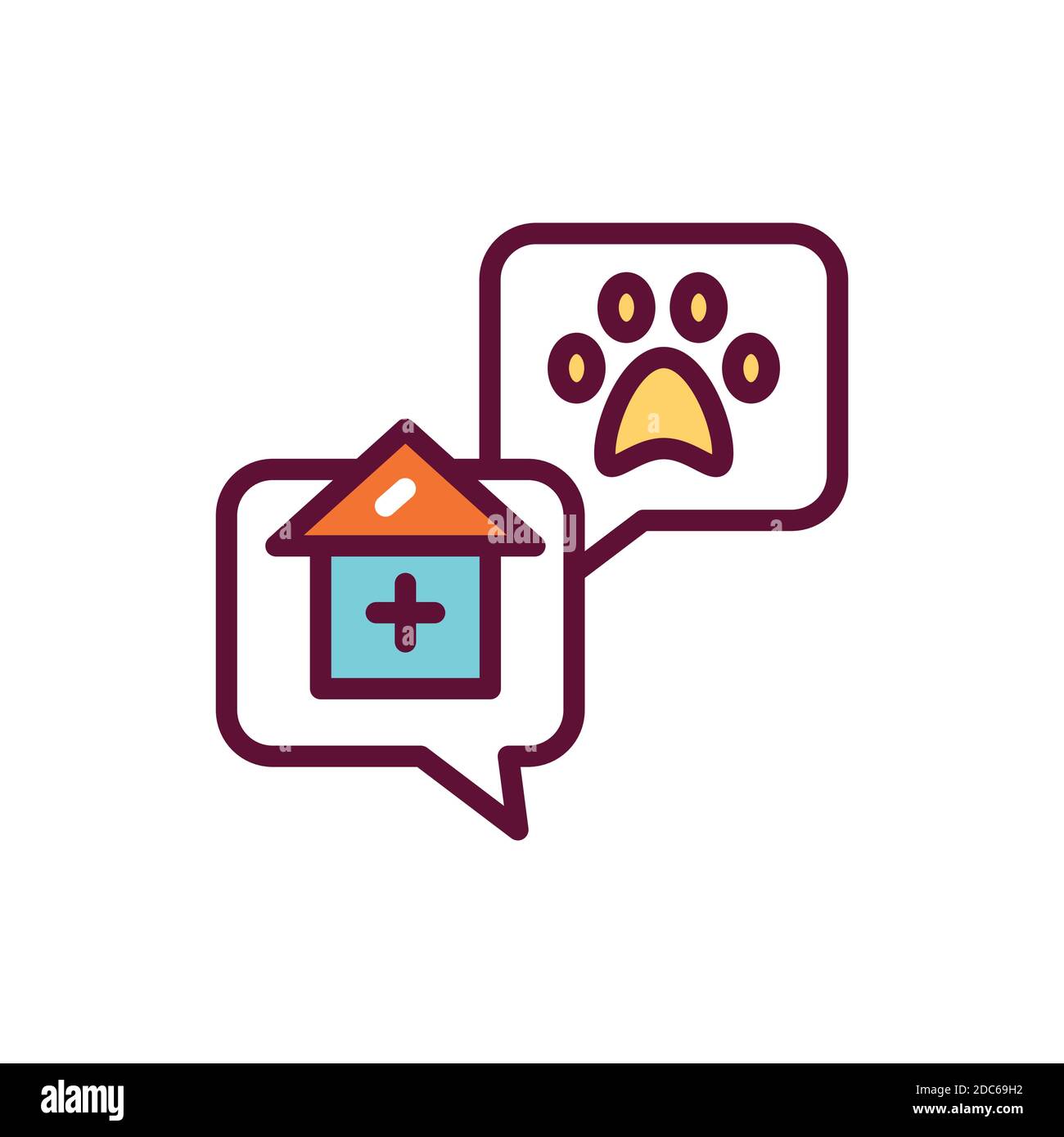 Consultation with veterinarian line color icon. House call. Isolated vector element. Outline pictogram for web page, mobile app, promo. Stock Vector