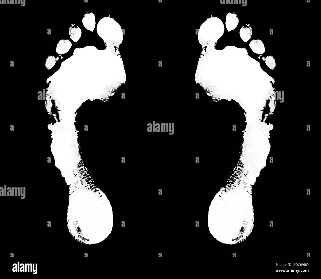 White human footprint black background isolated closeup, barefoot
