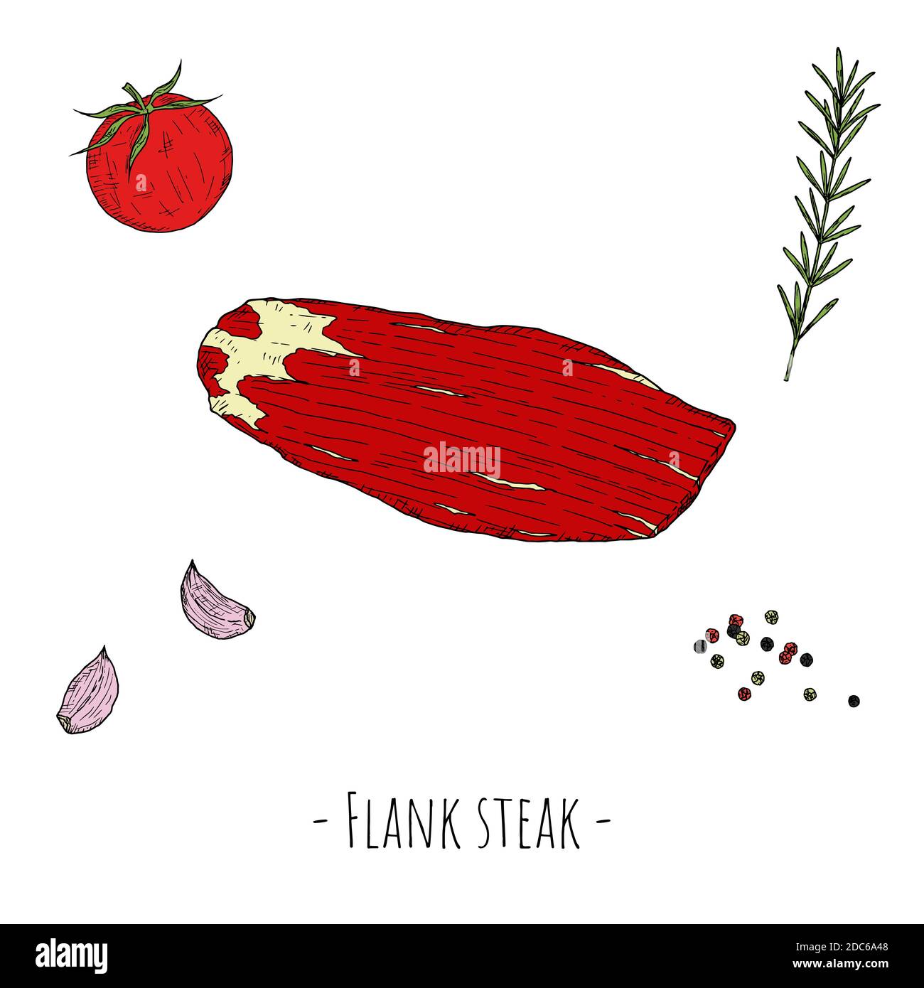 Flank steak. Vector cartoon illustration. Isolated object on a white