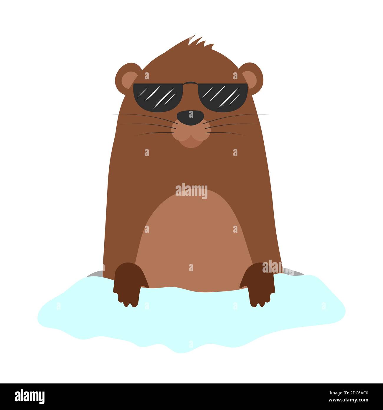 Groundhog in sunglasses coming out of its burrow. Vector cartoon illustration. Groundhog character. Isolated object on white. Groundhog day. Stock Vector