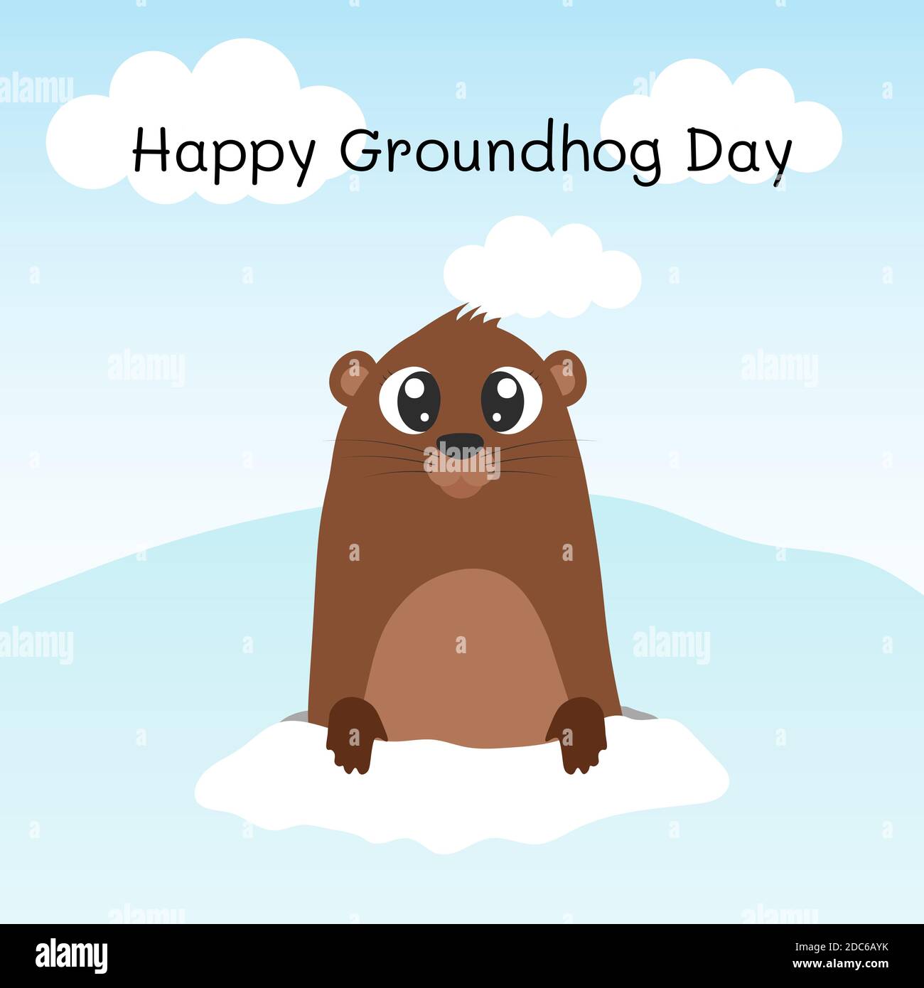 Happy groundhog day. Groundhog coming out of its burrow. Vector cartoon illustration. Groundhog character. Isolated object. Stock Vector