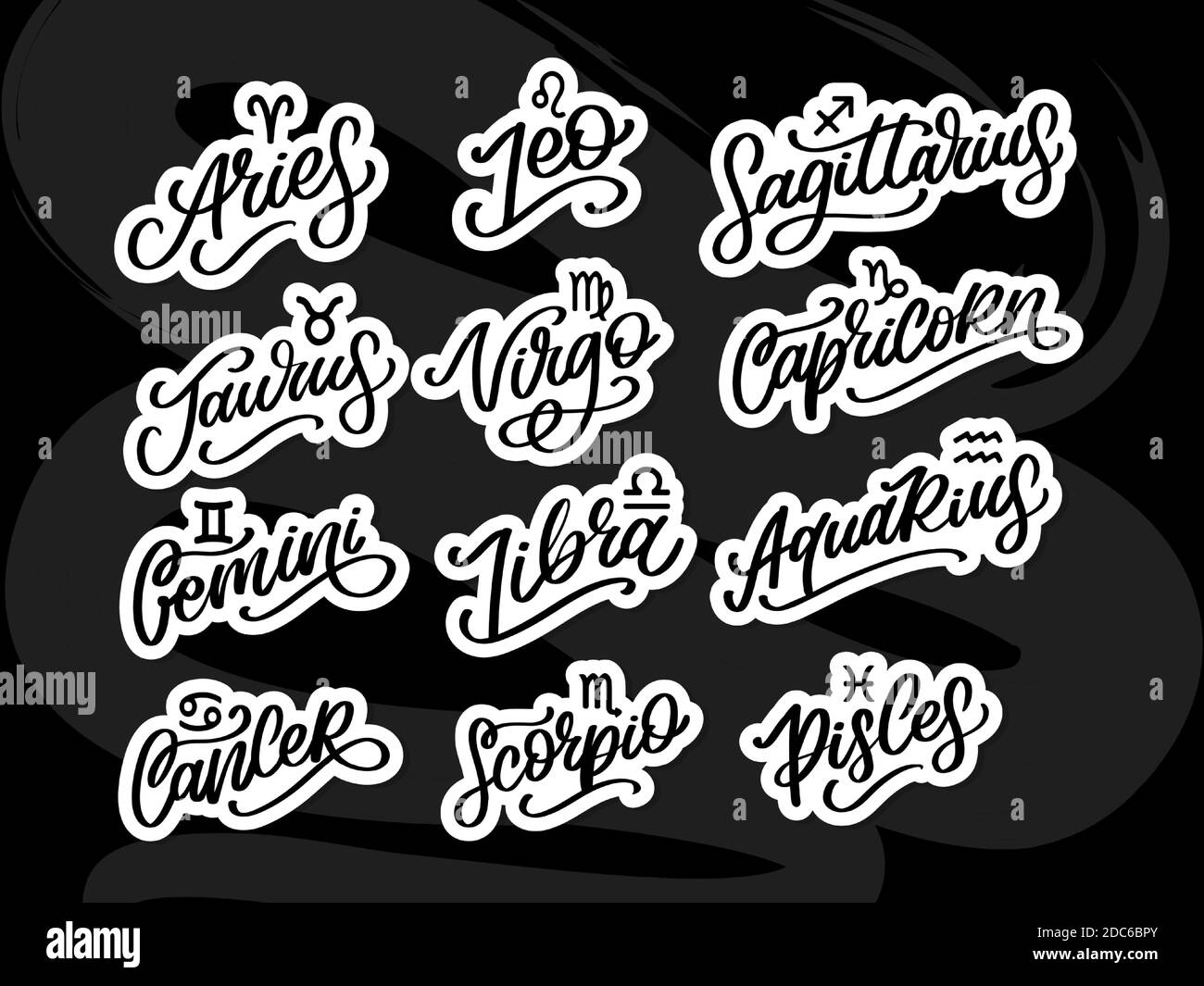 Zodiac lettering Vector Sign. Cartoon astrology text illustration ...
