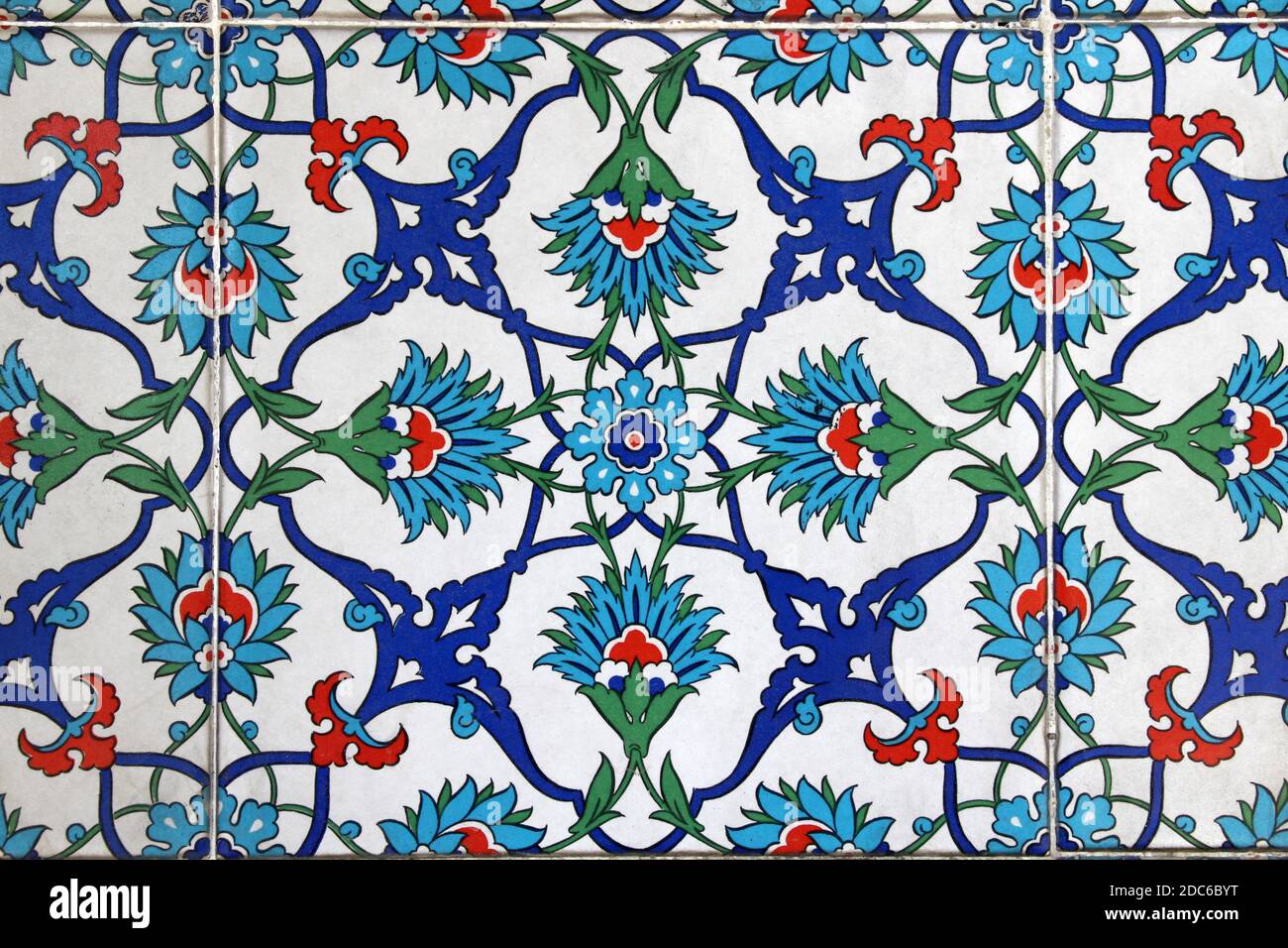 A detail from Fountain Topraklik. Tiles were made in the Rebuplic period at the end of the 21th century. Motifs specific to Turkish art. Konya Turkey Stock Photo