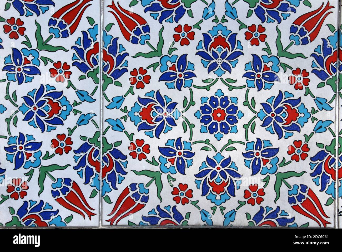 A detail from Fountain Topraklik. Tiles were made in the Rebuplic period at the end of the 21th century. Motifs specific to Turkish art. Konya, Turkey Stock Photo