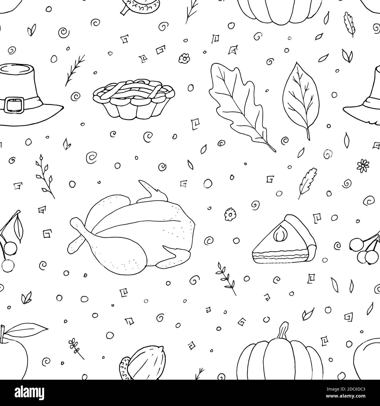 Seamless pattern of Thanksgiving Day illustrations. Vector cartoon background. Hand-drawn style. Stock Vector