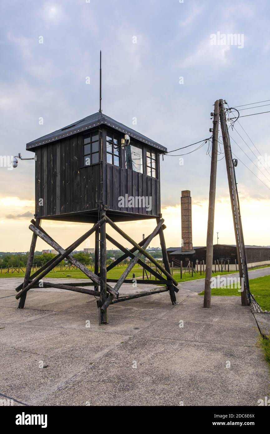 Lublin, Lubelskie / Poland - 2019/08/17: Guards watch tower in Majdanek KL Lublin Nazis concentration and extermination camp - Konzentrationslager Lub Stock Photo