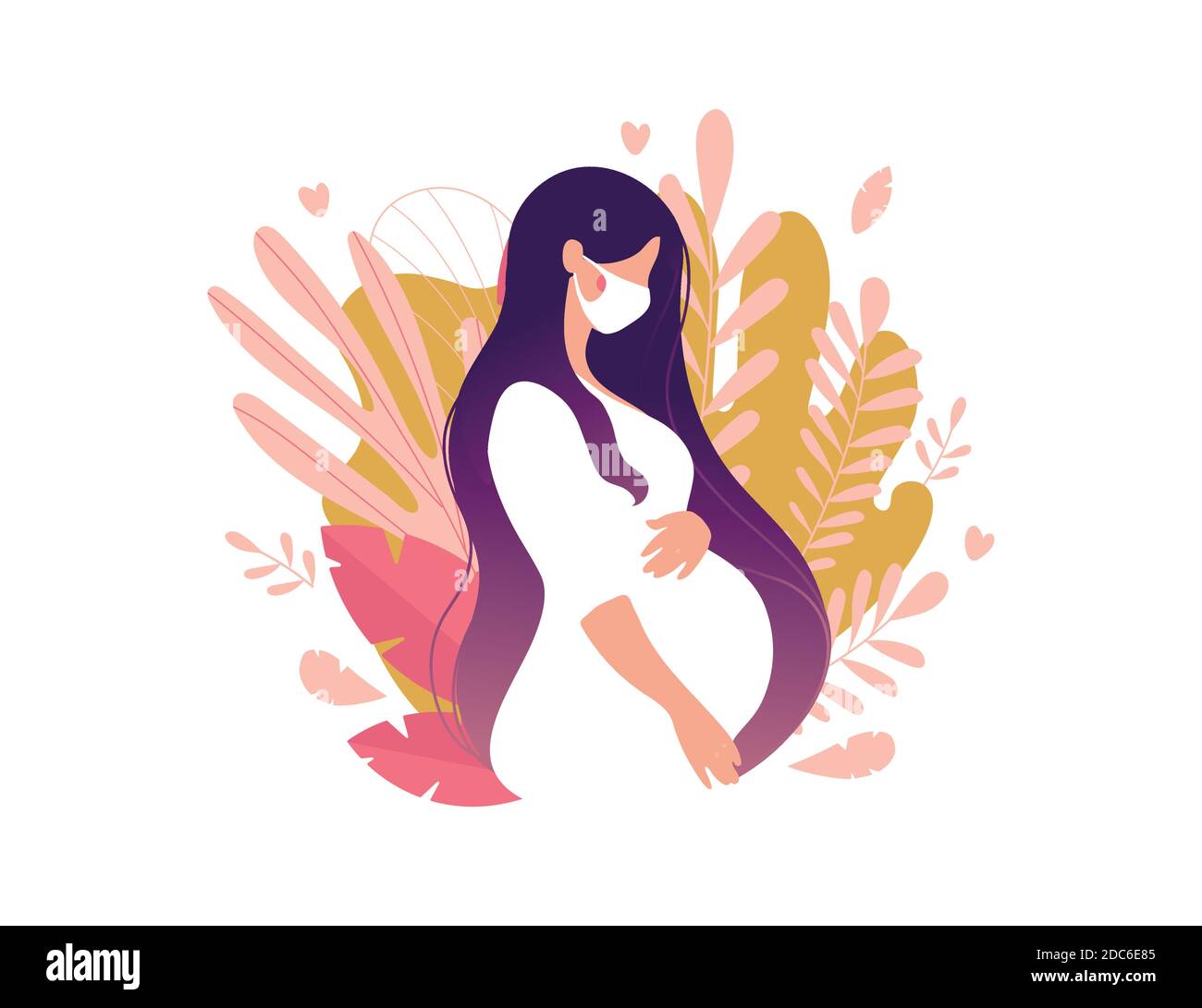 Pregnant woman in a medical mask. Concept graphic about pregnancy and motherhood during the coronavirus epidemic. Flat vector illustration isolated on white background Stock Vector