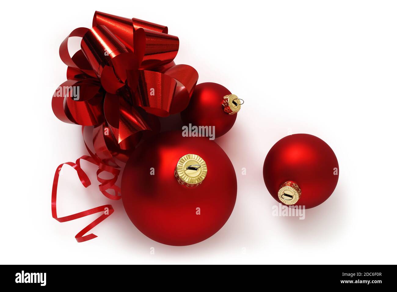 red ribbon bow and christmas balls isolated on white background Stock ...