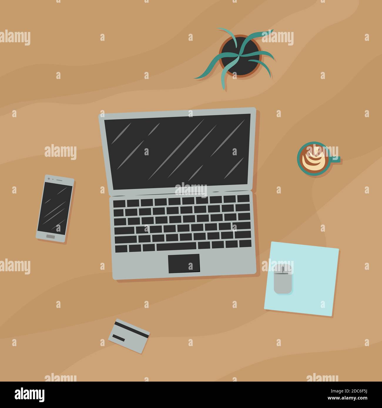 Workplace with objects. Isolated vector illustrations. Flat design. Stock Vector