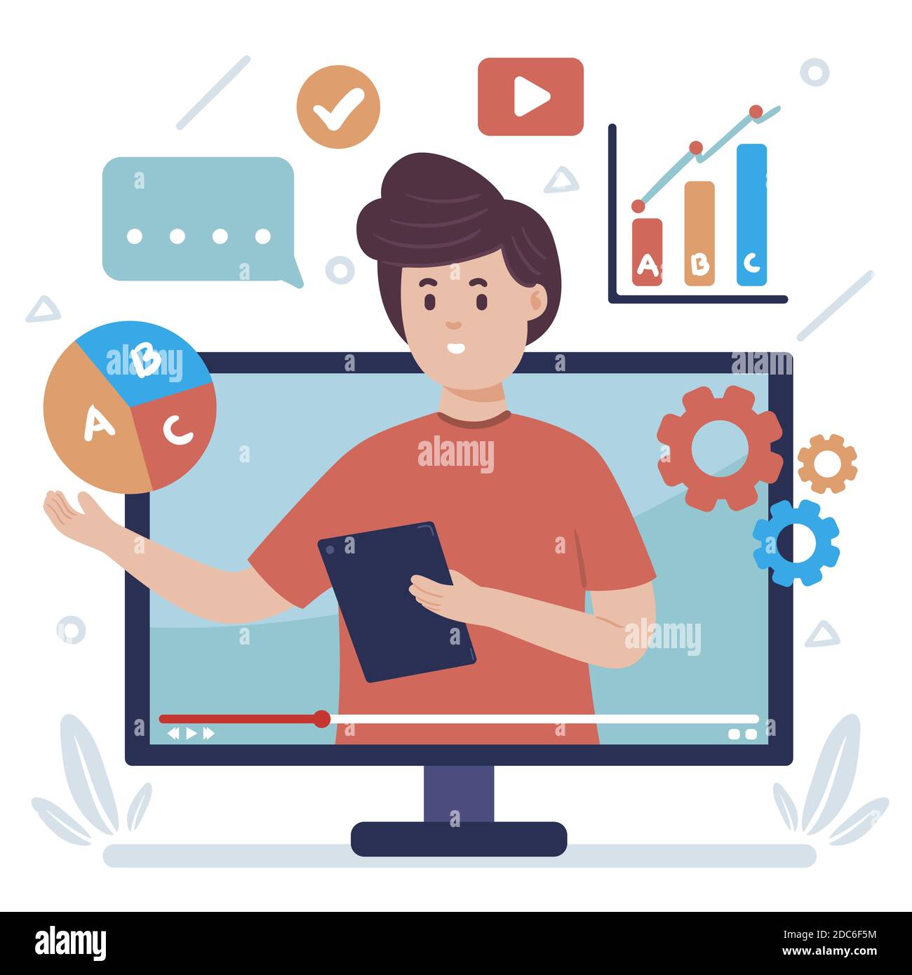 Flat design illustration online course with man Vector illustration ...