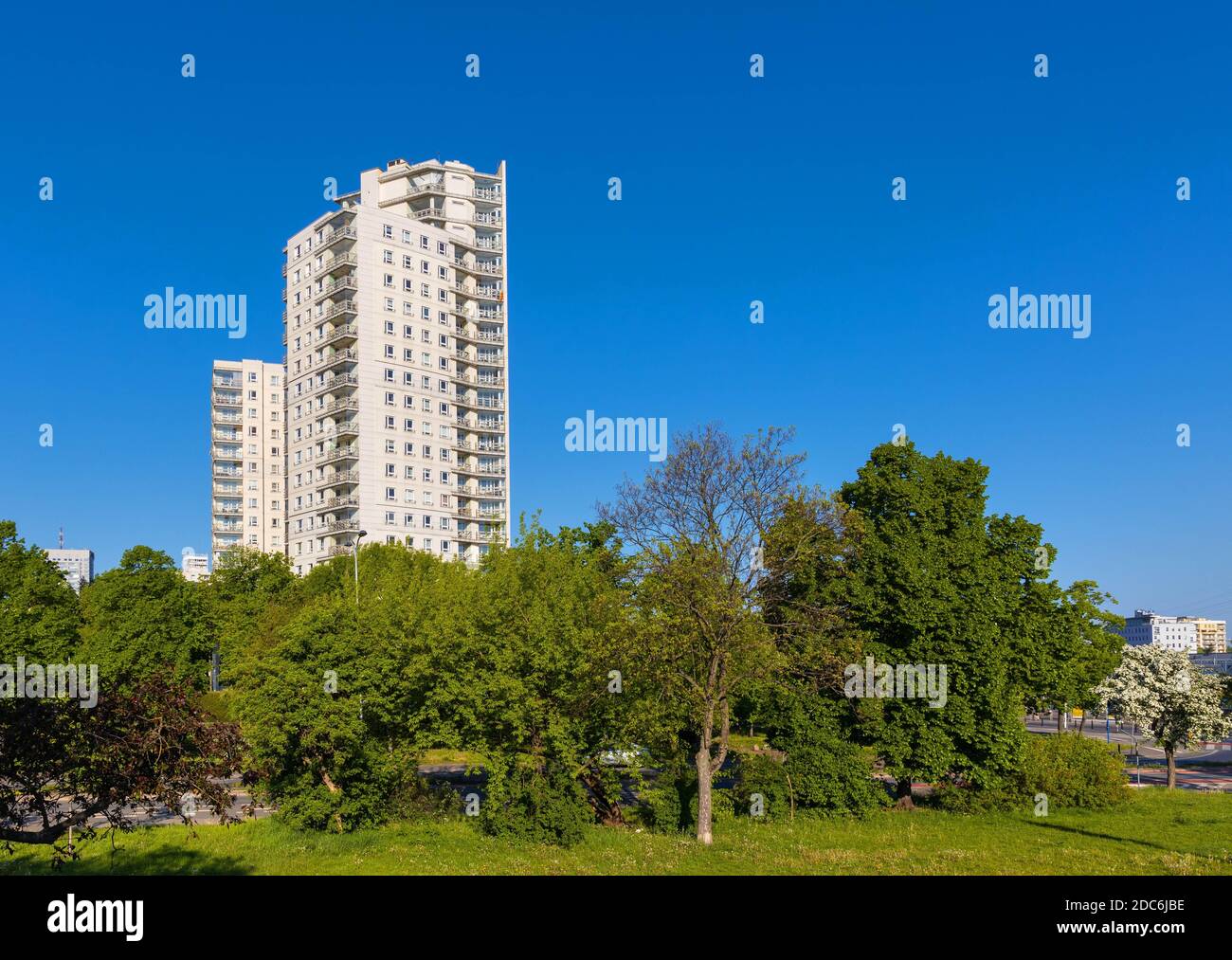 Warsaw, Mazovia / Poland - 2020/05/10: Osiedle Prezydenckie - Presidential Condominium - large scale residential development at Slonimskiego street in Stock Photo