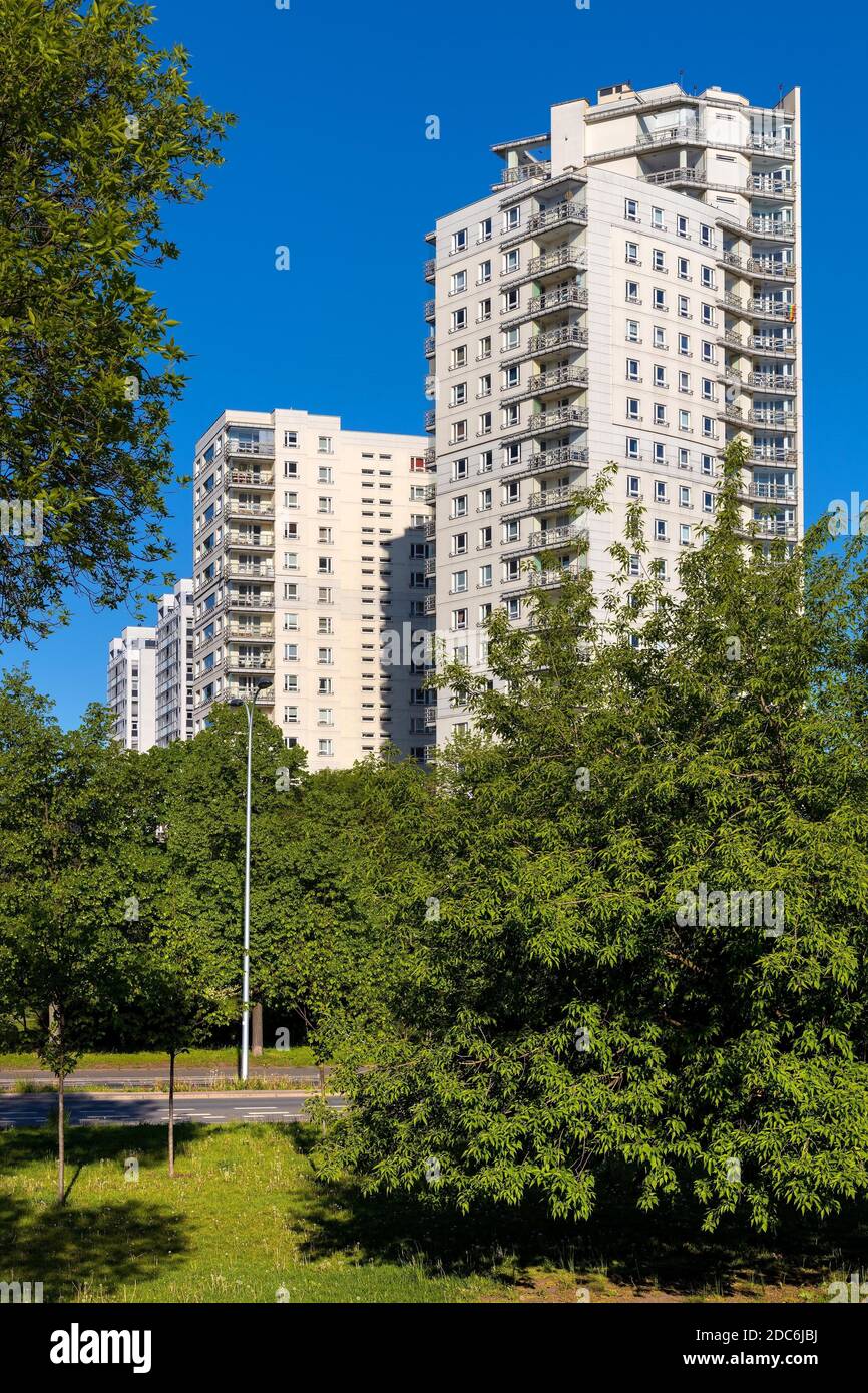 Warsaw, Mazovia / Poland - 2020/05/10: Osiedle Prezydenckie - Presidential Condominium - large scale residential development at Slonimskiego street in Stock Photo