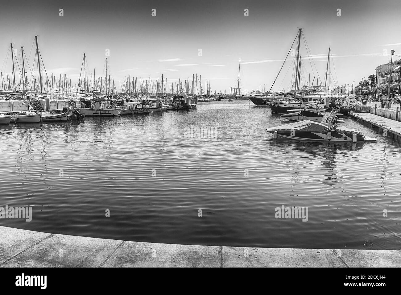 View over the boats of Vieux Port in Le Suquet district, city centre and old harbour of Cannes, Cote d'Azur, France Stock Photo