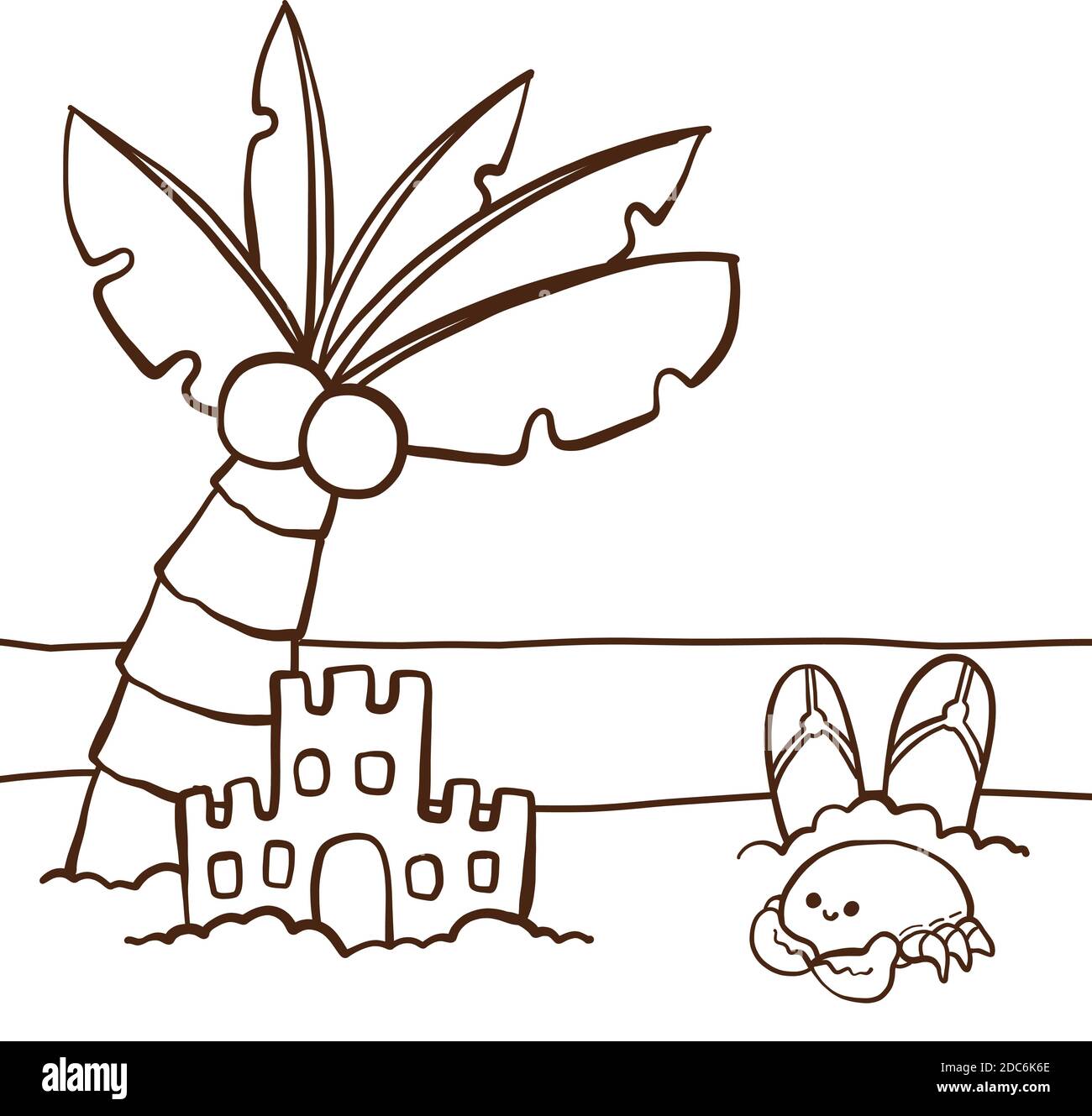Cute coloring for kids with sand castle Vector illustration Stock ...