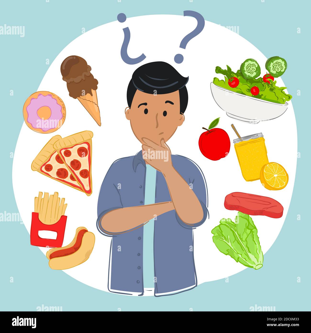 https://c8.alamy.com/comp/2DC6M33/choosing-between-healthy-or-unhealthy-food-vector-illustration-2DC6M33.jpg