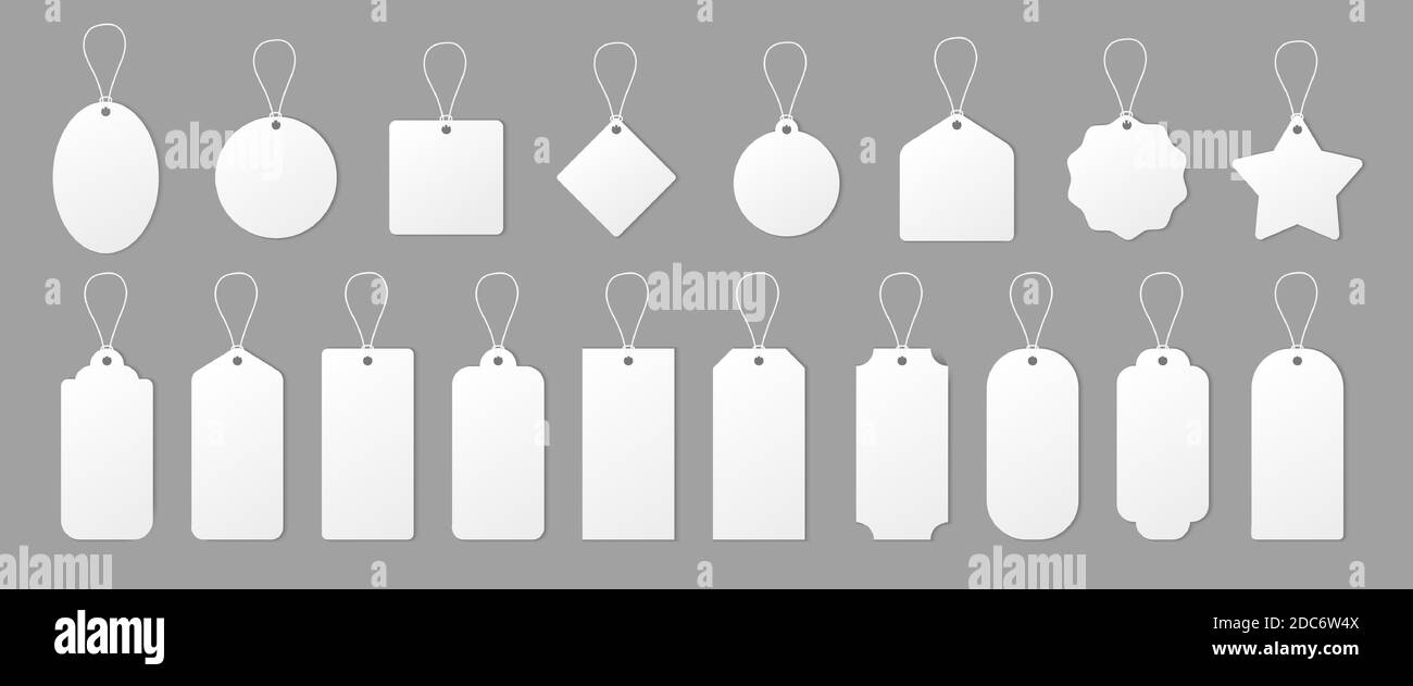 Set blank white tags with rope shopping Royalty Free Vector