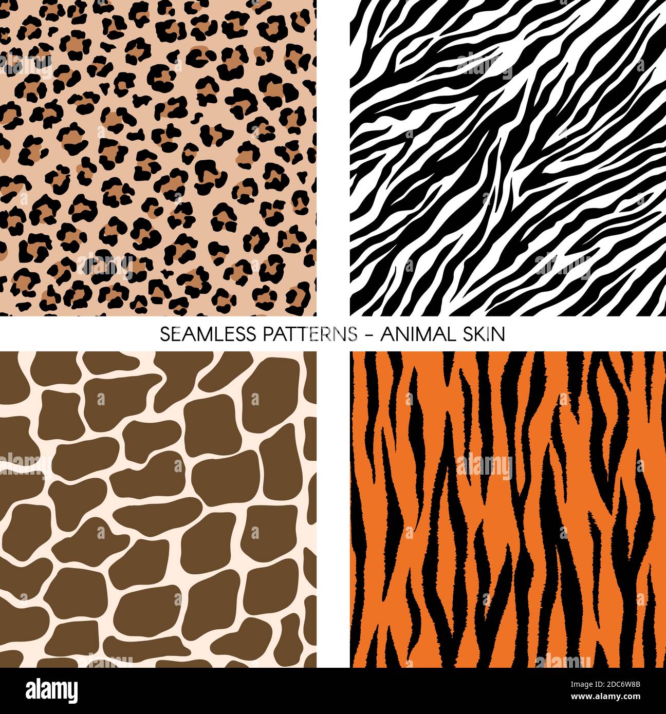 Animal seamless prints. Tiger leopard zebra giraffe Stock Vector Image