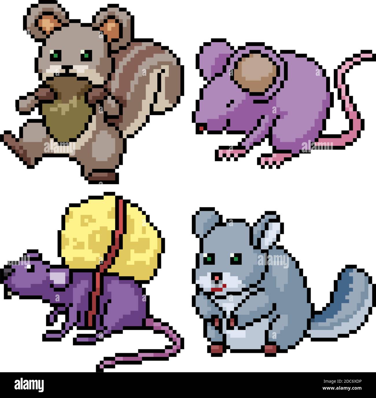 pixel art set isolated funny rodent Stock Vector